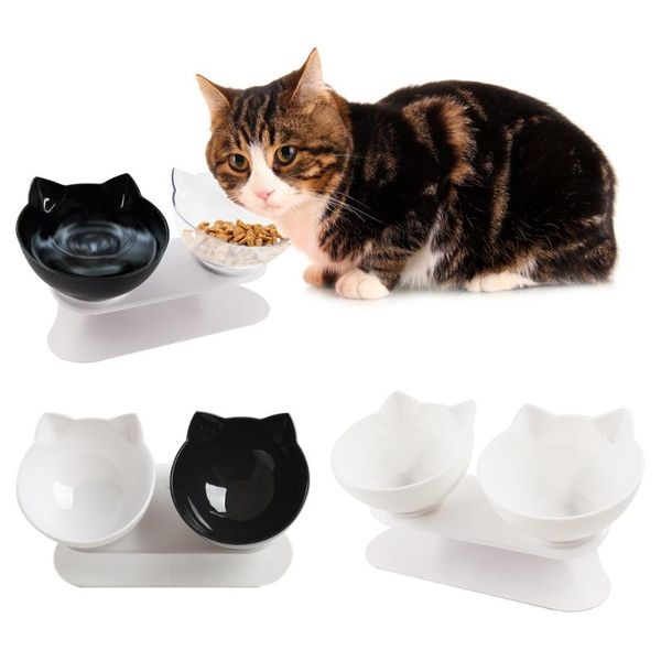 

cat double bowl kitten dog transparent material non-slip with protection cervical supplies bowls & feeders