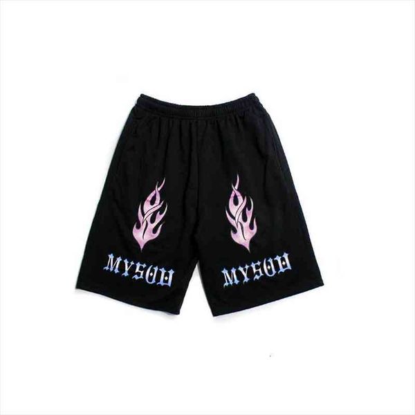 

harajuku streetwear hip hop flame letters print elastic waist shorts women men summer loose skateboard joggers bottoms, White;black