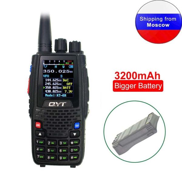 

kt-8r with 3200mah battery quad band 136-174mhz 220-260mhz 400-480mhz 350-390mhz handheld radio kt8r 5w uv walkie talkie