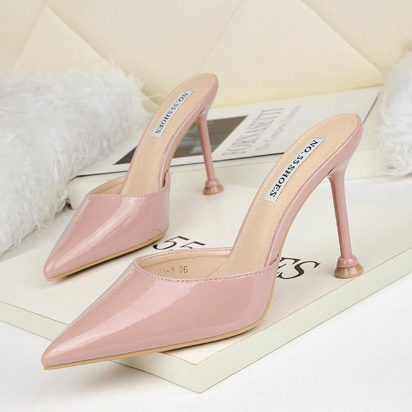 

slippers 2021 women summer 10cm high heels luxury sandals lady mules slingback blue pumps female footwear nude bridal slides shoes, Black