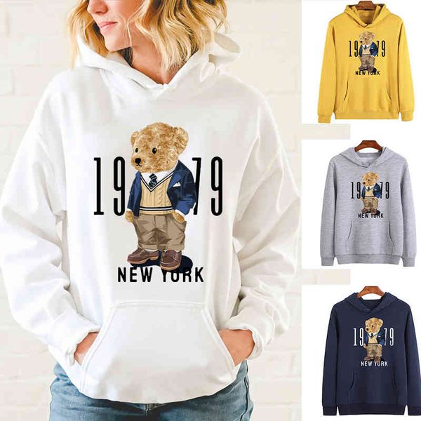 

bear sweater personality retro hooded men and women pullovers fashion creative casual wear couple spring autumn, Black