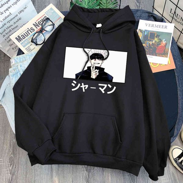 

gojo satoru jujutsu kaisen men's hoodie, harajuku style loose casual wear, retro cartoon, hip hop, punk, Black