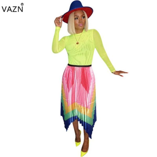 

skirts vazn age reduction designer 2021 women colorful chiffon elegant empire loose long maxi hgl1145, Black