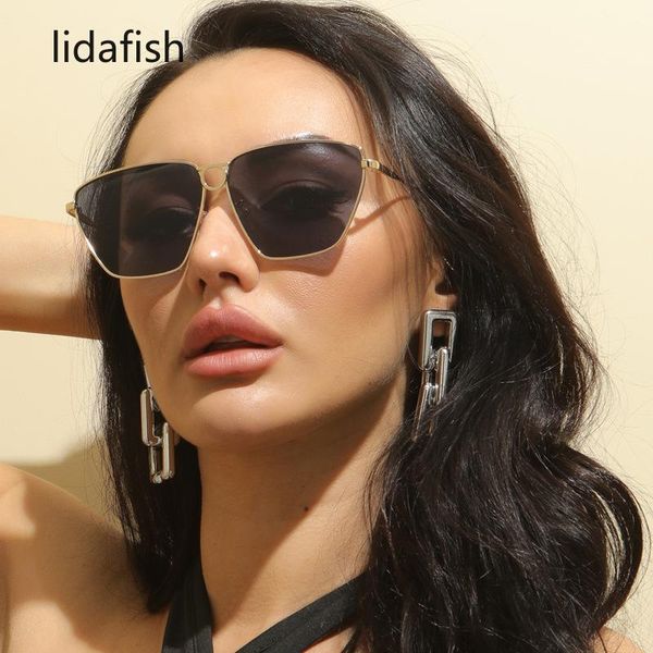 

sunglasses lidafish 2021 fashion big frame square women men metal luxurious style cool unisex, White;black