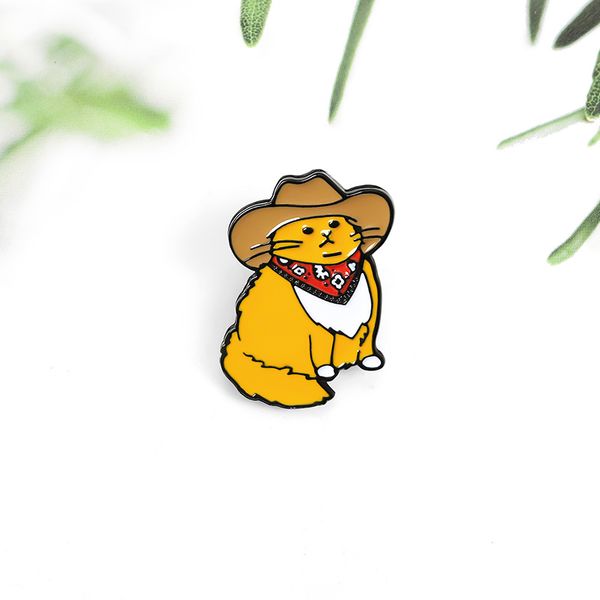 

cowboy cats enamel pin custom funny animal hat brooches shirt lapel bag cute badge cartoon kitten jewelry gift for friends anime brooch, Blue
