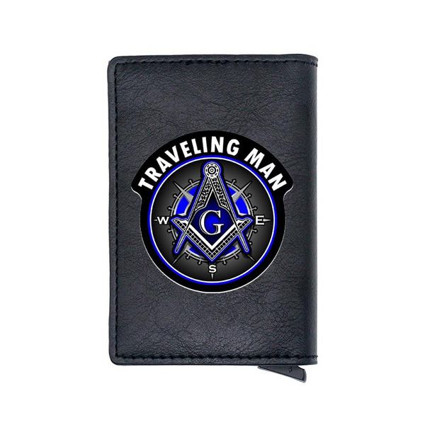 

card holders charm traveling man digital printing pu leather holder wallet classic masonic short purse, Brown;gray