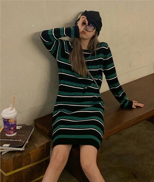 

casual dresses real price s autumn lazy wind striped long sleeve, Black;gray