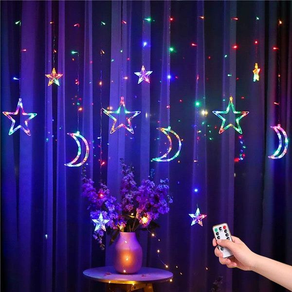 

strings 220v eu plug moon star led curtain lights christmas fairy garlands outdoor twinkle string holiday festival decoration