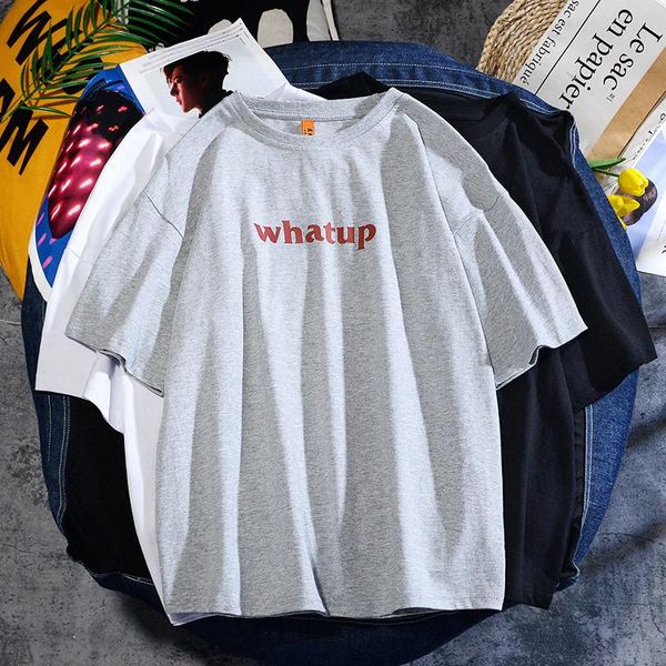 

dreamlikelin summer men's cotton short sleeve letter t-shirt what up print plus size o-neck tees for man t-shirts, White;black