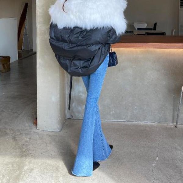 

skinny ripped jeans for women high waist elastic blue split denim lady chic fashion flare pants female bottoms women's