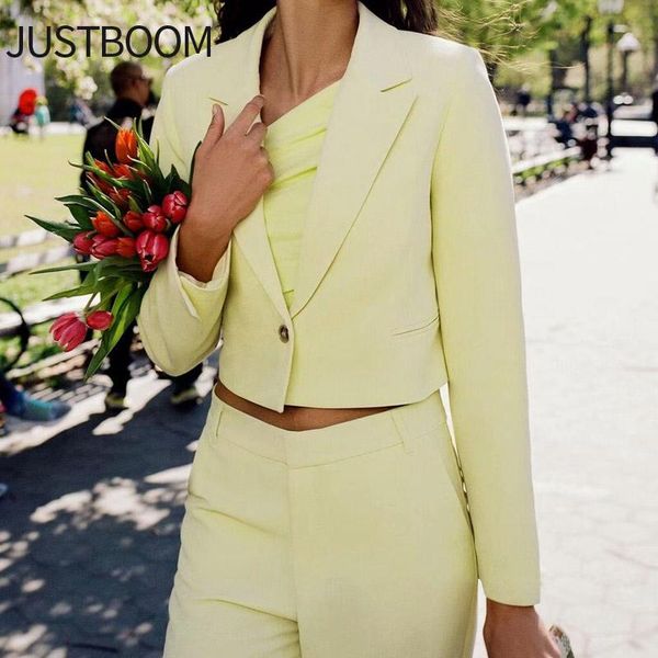 

women's jackets 2021 fashion one button short lapel suit casual jacket yellow trend long sleeve, Black;brown