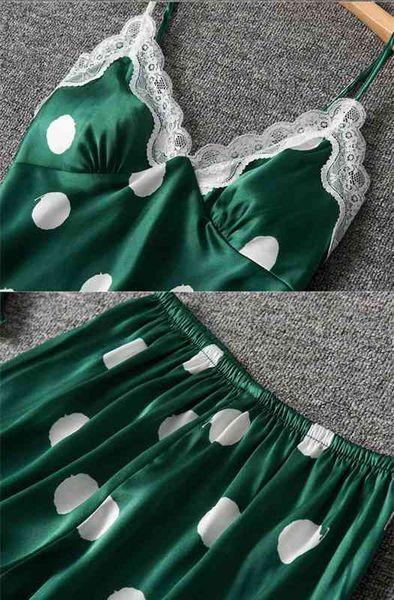 

Silk Pajamas For Women Sexy Lingerie Cami And Shorts With Lace Trim Pyjama Femme Polka Dot Pijama Sleepwear Home Clothes, Black;red