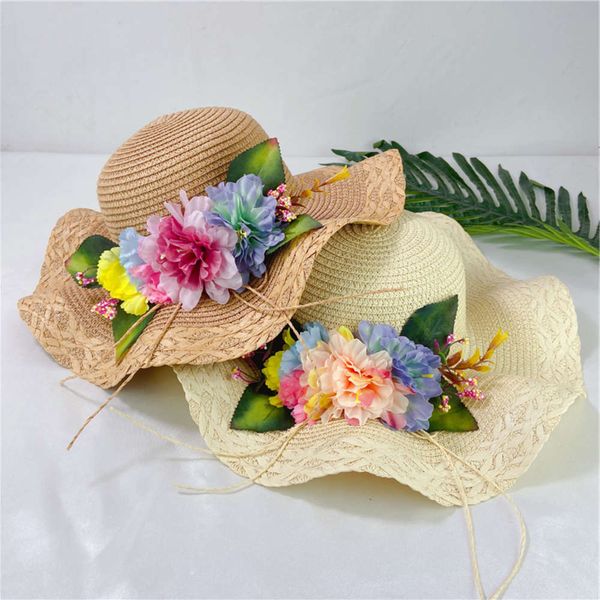

sun hat big flower fisherman's straw women's summer beach twist edge protection sun fashion westernized hat, Blue;gray