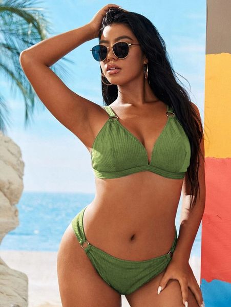 

plus ring linked triangle bikini swimsuit r4uw#, Black