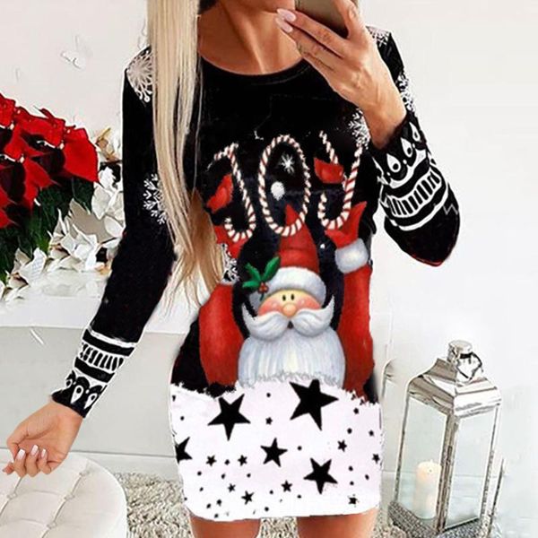 

casual dresses christmas 2022 snowflake deer printed women dress spring autumn long sleeve o neck mini fashion elegant ladies party, Black;gray