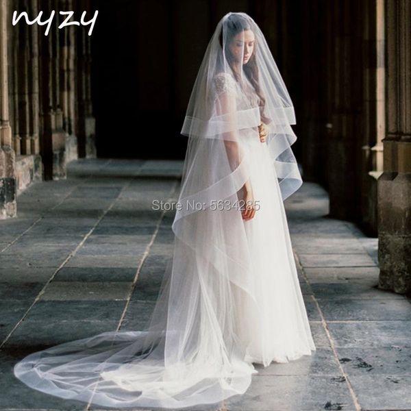 

bridal veils nyzy v8 elegant 3m long ivory cathedral veil wedding with comb 2 layers voile velo novia 2021, Black