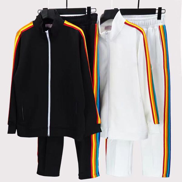 

men's designer casual tracksuits 2021 spring and autumn loose couple outfit authentic angel rainbow striped + trousers. size -xxl, Gray