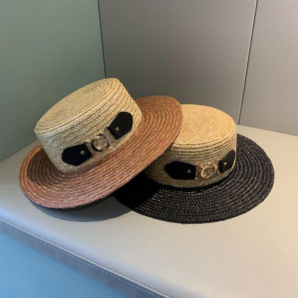 

wide brim hats men and women european american style niche fashion leather buckle small hat korean retro wild temperament sun, Blue;gray
