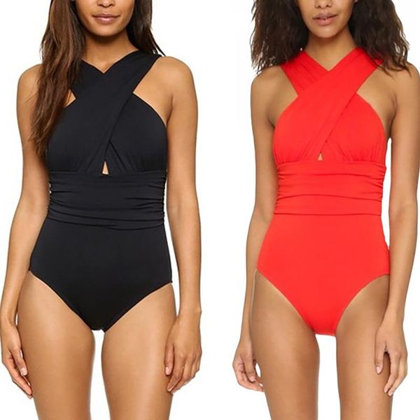 

women's swimwear bikini 2021 solid swimsuit women deep v bodysuit backless bathing suit conservative, White;black