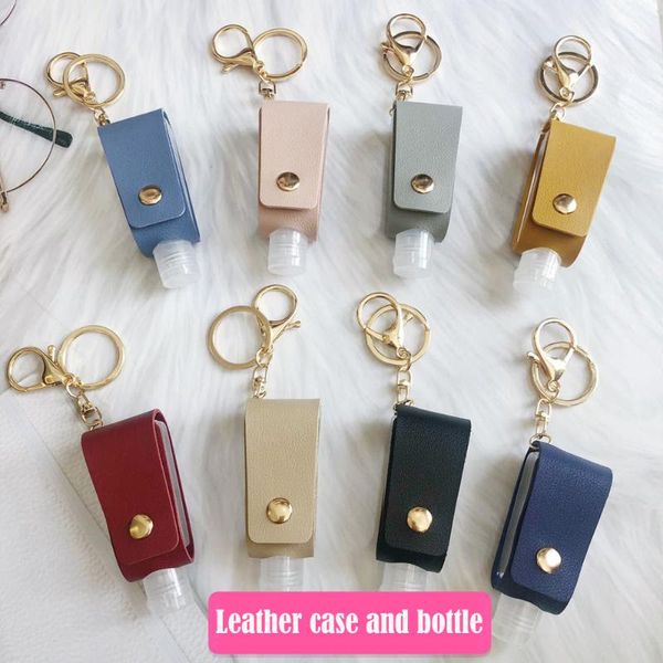 

30ml hand sanitizer leather keychain holder travel bottle refillable container flip reusable carrier storage bottles & jars