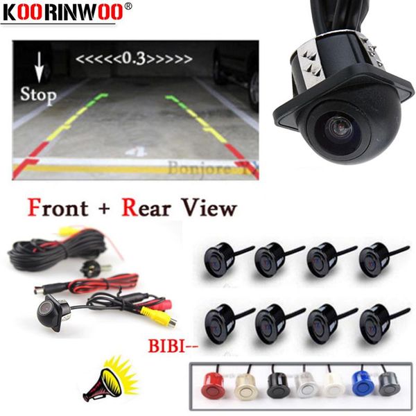 

car rear view cameras& parking sensors koorinwoo parktronics 8 black/silver/white ccd front + rearview camera radars buzzer beep alarm jalou