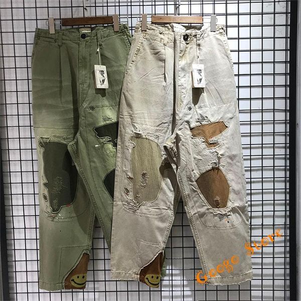 

streetwear vintage patch men women 1:1 casual oversize armygreen black pants hip-hop kapital trousers men's