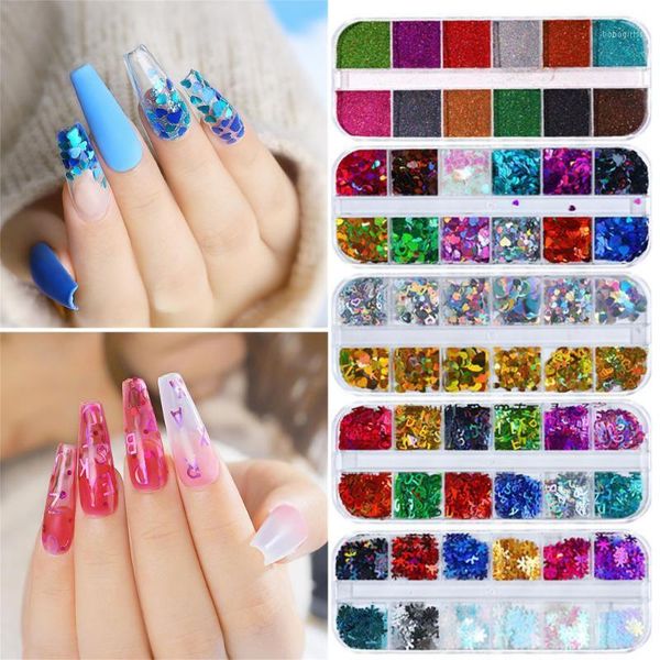 

mirror sparkly nail sequins paillette mixed colors holographics glitter flakes slices spangle art decoration tools1, Silver;gold