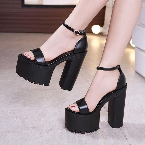 

thick with waterproof platform high heels summer t model catwalk shoes a sponge cake bottom sandals, Black