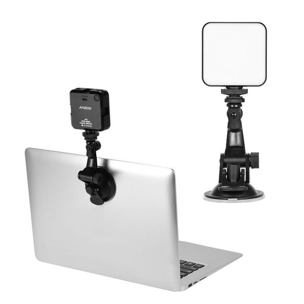 

video conference lighting kit 6w bi-color vlog led light 2500k-6500k dimmable rechargeable 3 cold shoes+suction cup mount lapflash heads