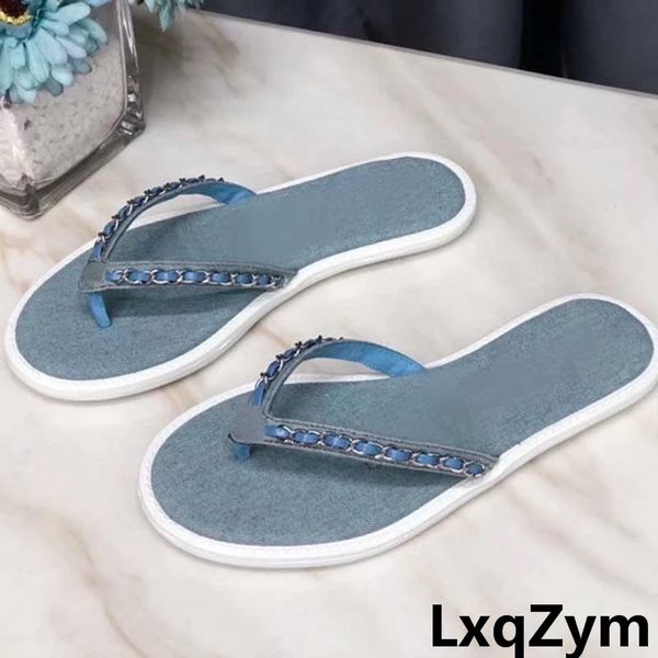 

official website 70% off outlet fashion designer slippers women luxury brand flip flops slip on thong sandals ladies chains slides beach sho, Black