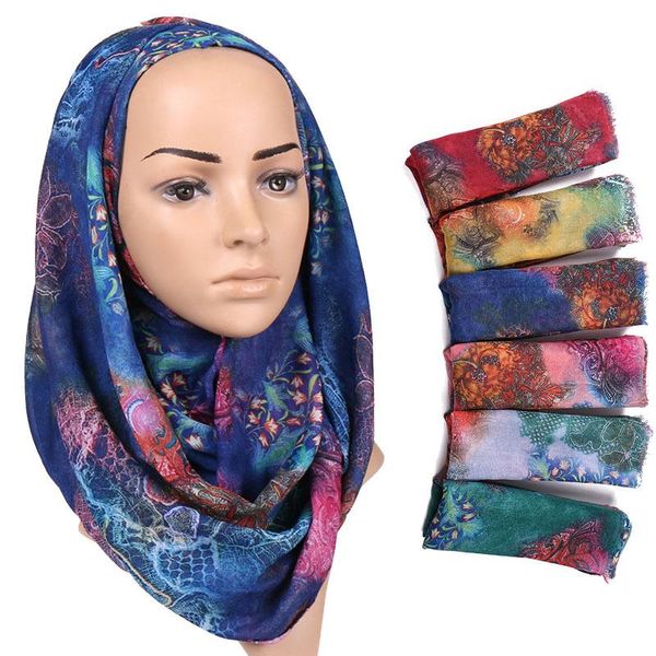 

scarves 2021 muslim printed turban trend fashion thin scarf female hijad, flower garden print, Blue;gray