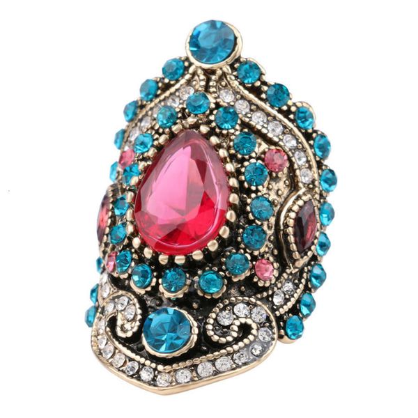 

new gold plated pink crystal blue diamond female ring yiwuke, Black