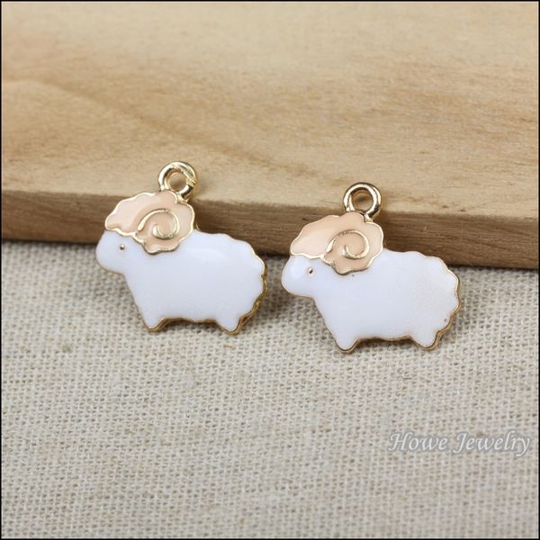 

50pcs fashion gold plated enamel charm lovely white color sheep pendant fit european necklace diy metal jewelry findings, Bronze;silver