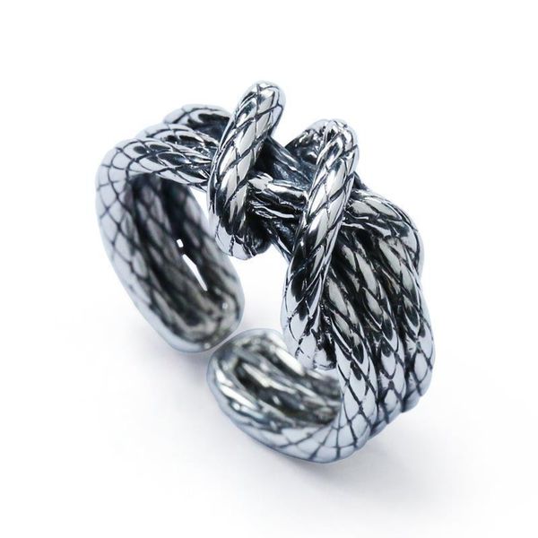 

silver original jewelry woven rope shape domineering exaggerated neutral wind men and women opening adjustable ring cluster rings, Golden;silver