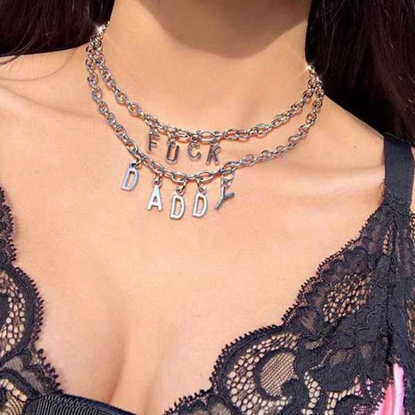 

chains statement hip-hop alphabet tassel alloy pendant gothic collar necklaces jewelry gift choker necklace women punk, Silver