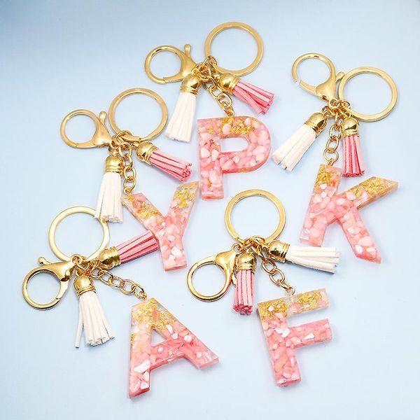 

keychains a-z initials letter keychain with white tassel pink 26 letters key chain women girl handbag hanging pendant ring accessories, Silver