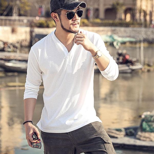

men's t-shirts postal summer wear thin cool long sleeve t-shirt v-neck cardigan collar t5068, White;black