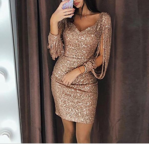 

hollow out party dresses for womens clothes fashion sequins tassels lace short bell evening casual crew v neck girls prom nigte club formal, Black;gray