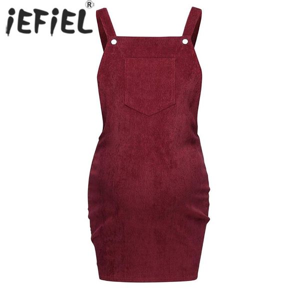 

autumn maternity women casual sleeveless pocket corduroy pregnant dress vintage party pregnancy loose suspender dresses, White