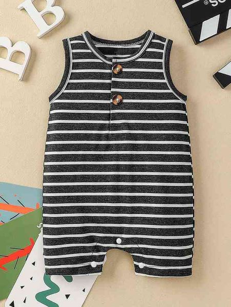 

baby striped button front romper she, Blue