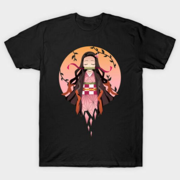 

r1 blood burst nezuko kamado demon slayer kimetsu no yaiba anime black t-shirt, White;black