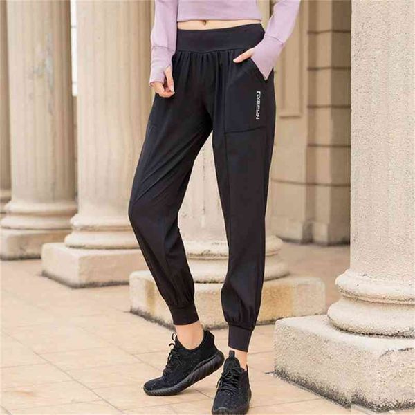 

ladies pocket letters printed elastici waist pants joggers women loose black causal running pencil harem pantalones mujer 210604, Black;white