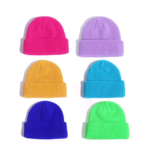 

knitted hats thermal skullcap 14 colors winter warm men skull beanie hat brimless fashion casual melon cap c3, Yellow