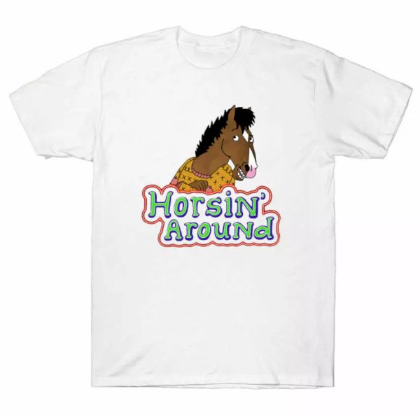 

r1 horsin' around bojack horseman funny friends cartoon white t-shirt, White;black