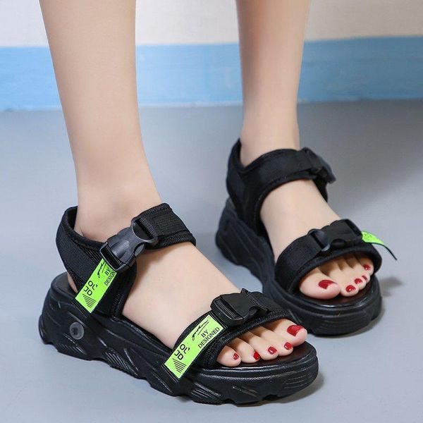 

chunky sandals women summer open toe buckle gladiator wedge platform fashion thick bottom ladies casual beach shoes, Black