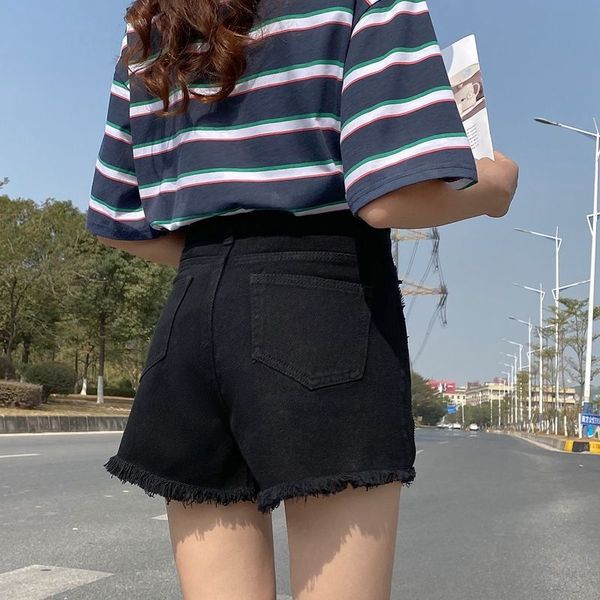 

women's shorts denim summer 2021 new large high waist thin black loose wide leg a-line pants, White;black