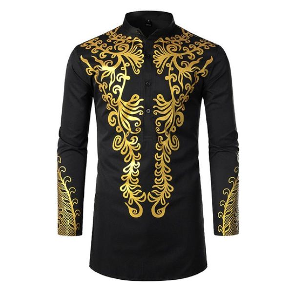 

men's fashion islamic gold print totem long shirt men casual middle eastern muslim summer sleeve t-shirts, White;black