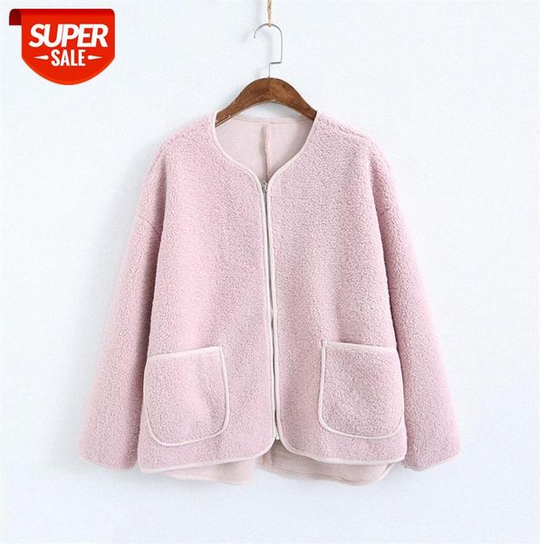 

940297 thick and warm fur lamb hair zipper coat women loose #5h27, Black