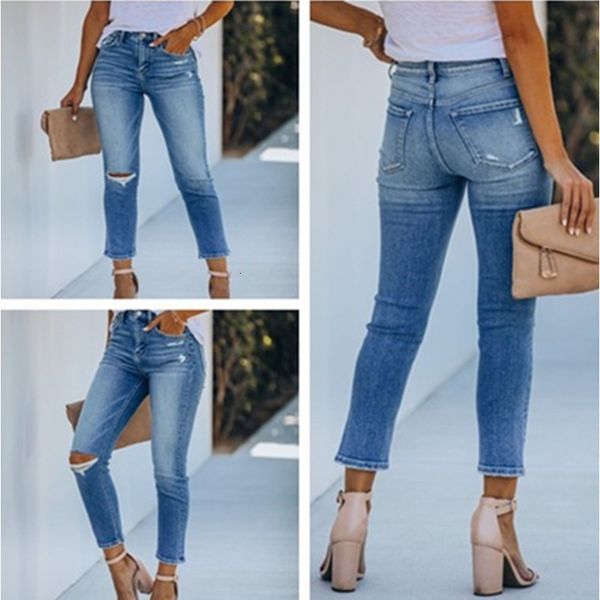

jeans 2021 women's with holes, slim and, Blue