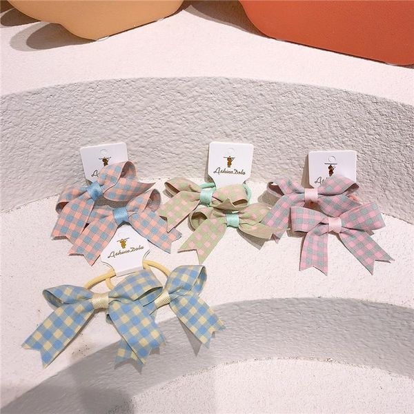 

hair accessories 1 pair fashion children's fabric lattice bow rubber band rope korean sweet girl princess ponytail, Slivery;white